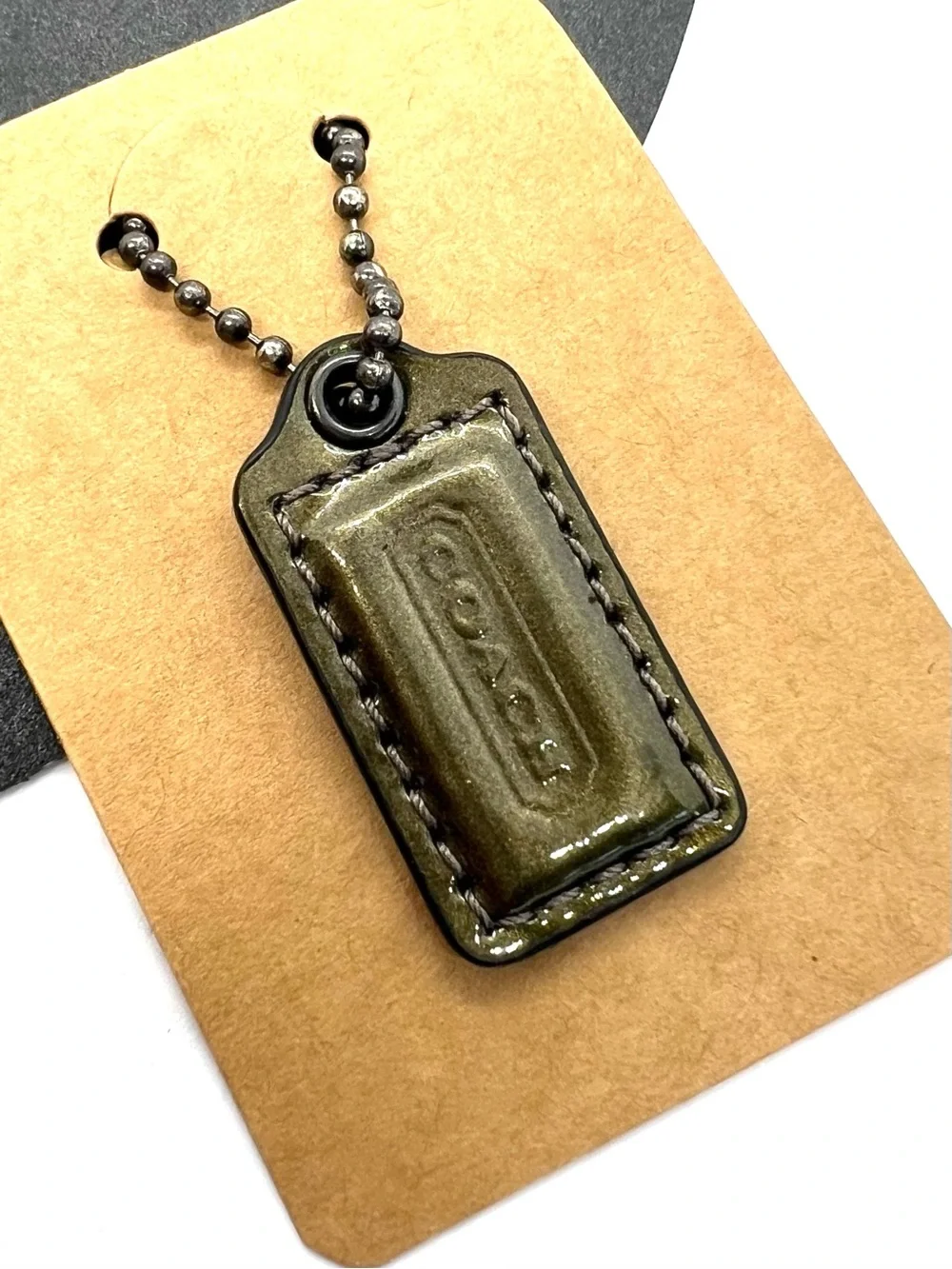 Coach Metallic Olive Green Leather Bag Charm Hangtag Replacement